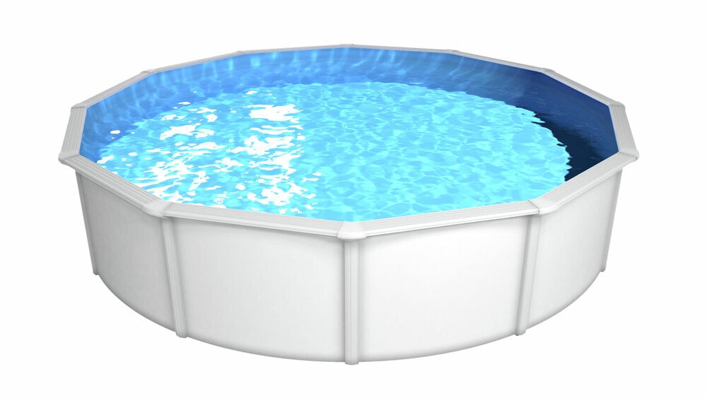Steinbach Stahlwandpool Set Nuovo de Luxe II Ø 550 x 120 cm, rund, weiß, mit Einbauskimmer und Sicherheitsleiter (012161)