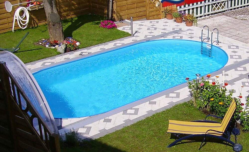Steinbach Styria Pool Set Oval 490 x 300 x 120 cm, Stahlwandpool adriablau, winterfest, fuer Erdeinbau (012345)