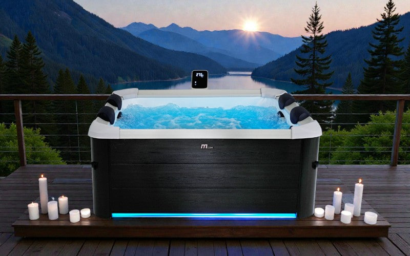MSpa Frame Oslo Whirlpool F-OS063W, 160 x 160 x 65 cm, 6 Personen, 8 Hydromassagedüsen, 120 Luftdüsen, LED, UVC, WLAN-App
