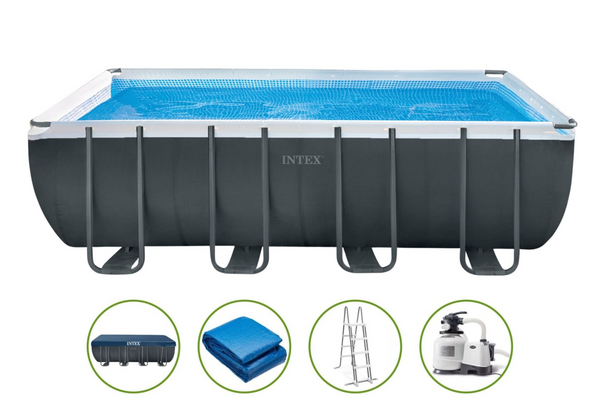 Intex Ultra XTR Frame Pool Komplett-Set 549 x 274 x 132 cm mit Sandfilteranlage, Sicherheitsleiter, Abdeck- und Bodenplane (26356GN)